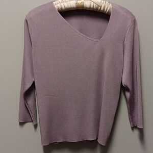 Dana Buchman Lavendar Silk V-Neck Sweater, Size XL